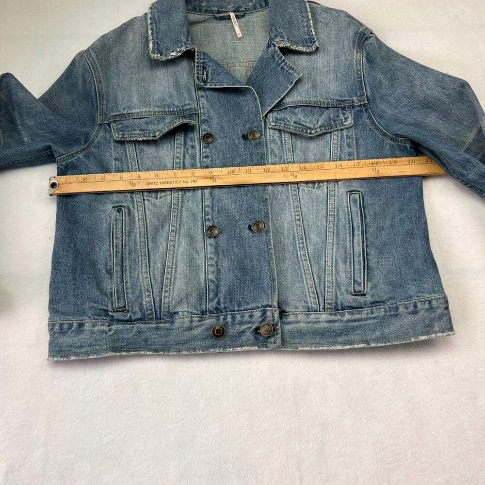 Free People Denim Trucker Jacket Womens Small Blue Double Breasted Blue - Picture 4 of 10